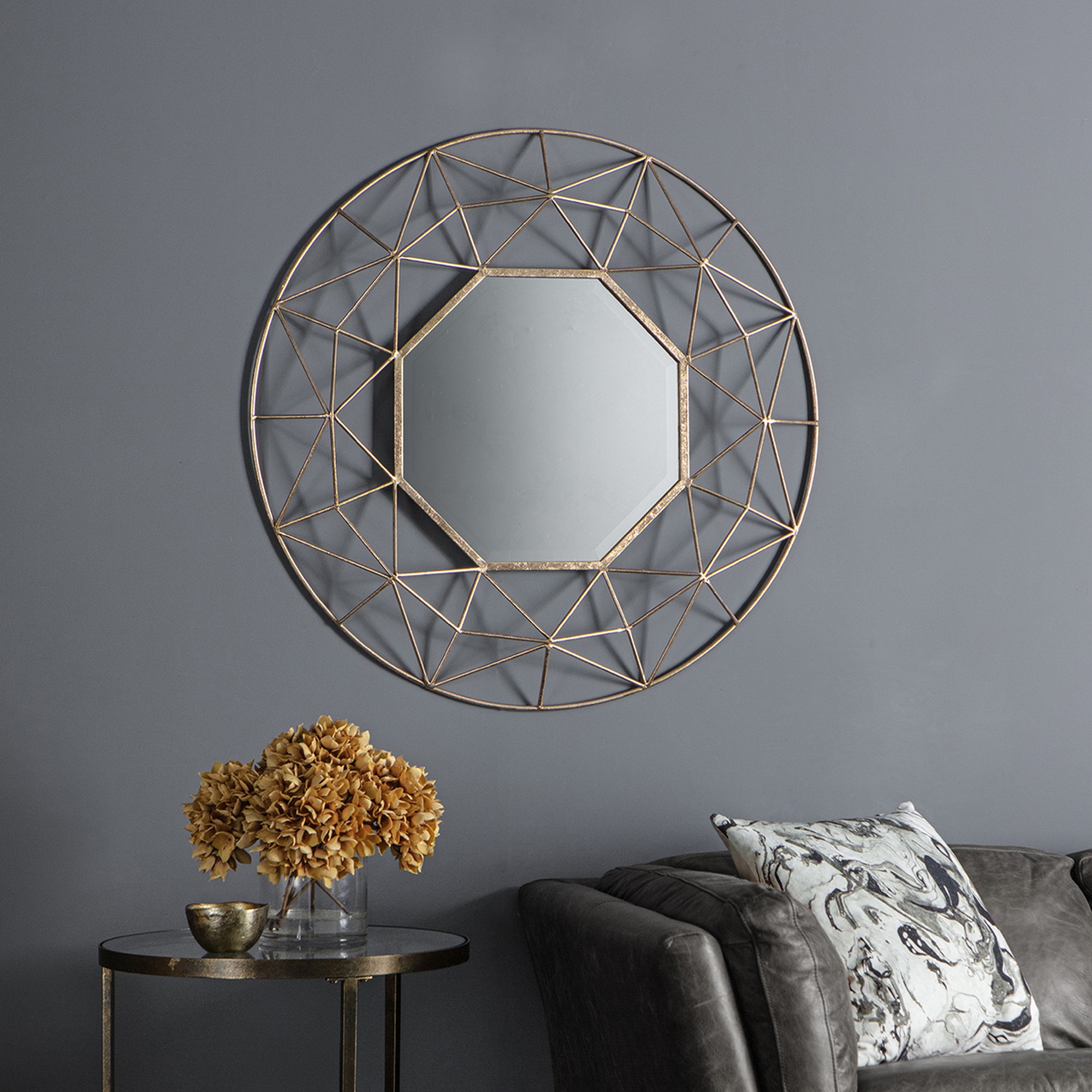 Luxe Tapi Prismatic Round Mirror In Gold